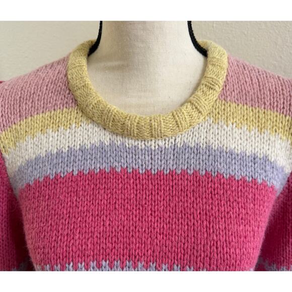 LoveShackFancy Shirelle Puff-Sleeve Heart Sweater Wool Alpaca Pink Icing Medium - Picture 5 of 15